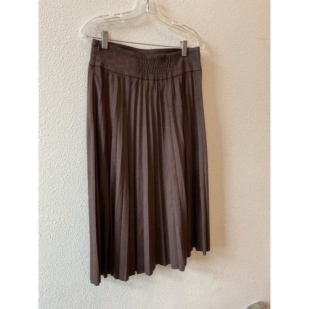 Soft Surroundings Lavina Faux Suede Pleated Stretch Skirt Belted Dark Brown S - Picture 10 of 16